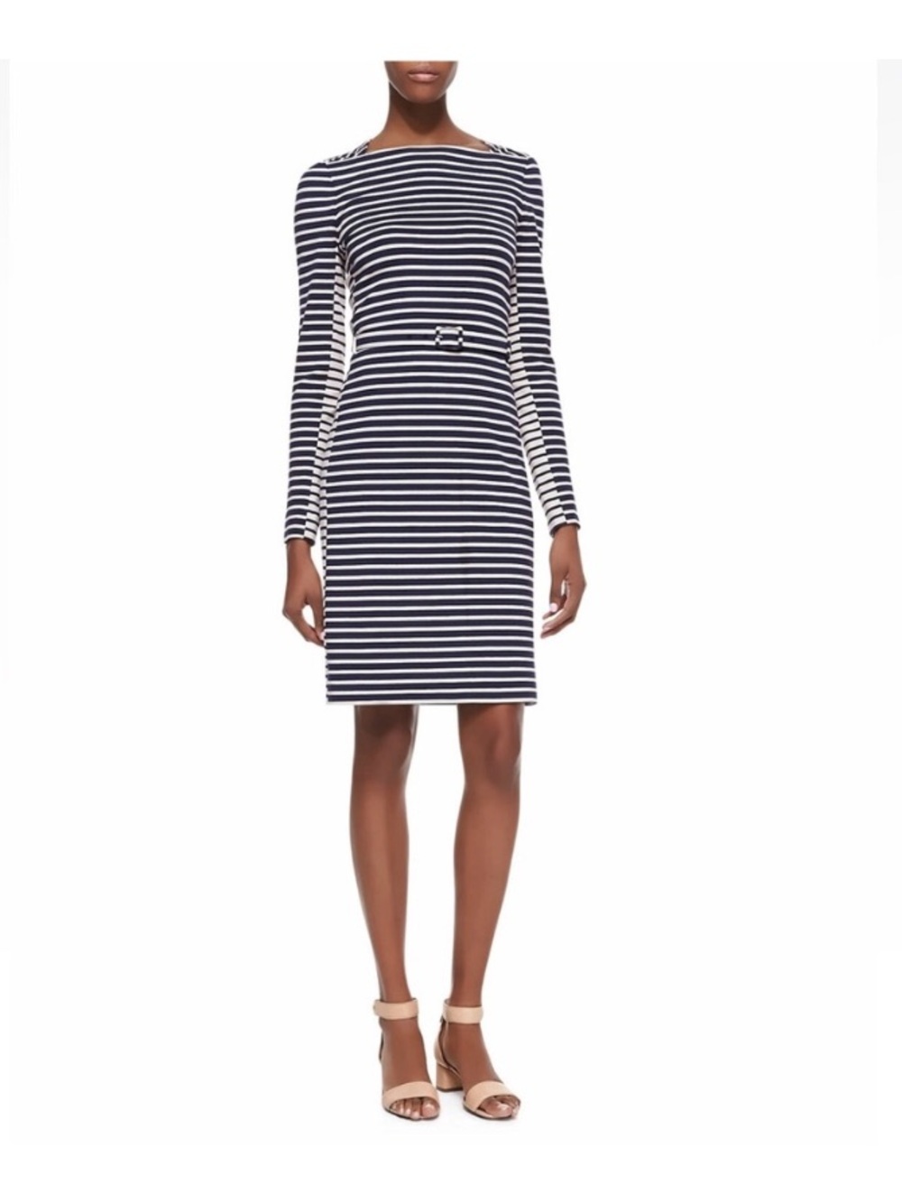 Tory Burch Callan Striped Long-Sleeve Dress (no belt included)